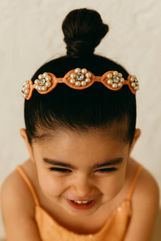 Choko Beaded Floral Pearl Hairband Hair Accessory with Pearls and Flowers for Girls - Pink