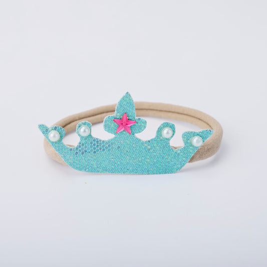 Choko Glitter Crown Birthday Headband with Pearl Accents and Pink Star, 1 Pc for Baby Girls - Blue