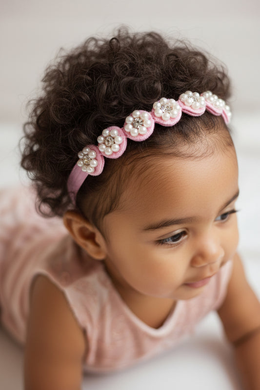 Choko Pearl Flower Detailing Headband - Pink