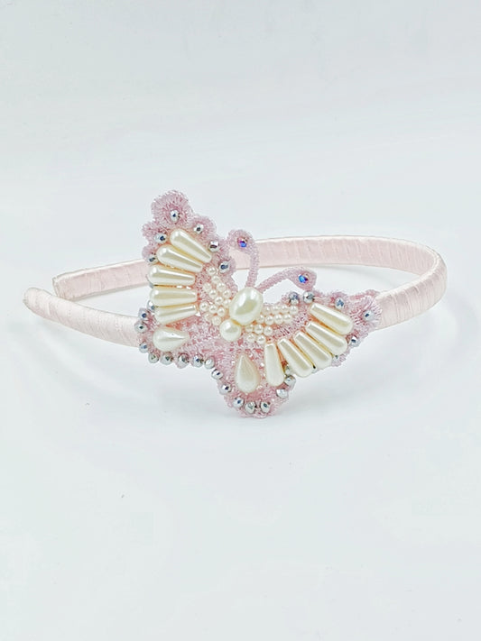 Choko Pink Butterfly-Shaped Hairband with Pearls - Choko Kids' Accessory