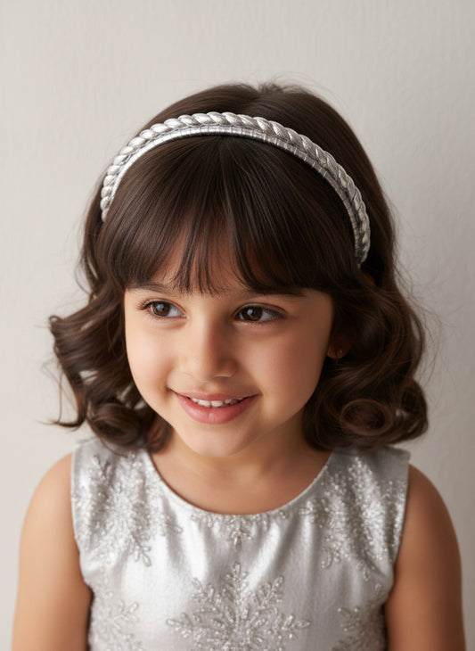 Choko Festive Braided Metallic Christmas Hairband & Sparkle for Girls - Silver kids hair accessory