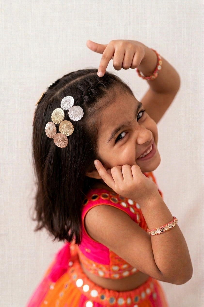 Choko Set of 6 Alligator Sequin Hairclips - Sparkling Circles - Gold, Silver