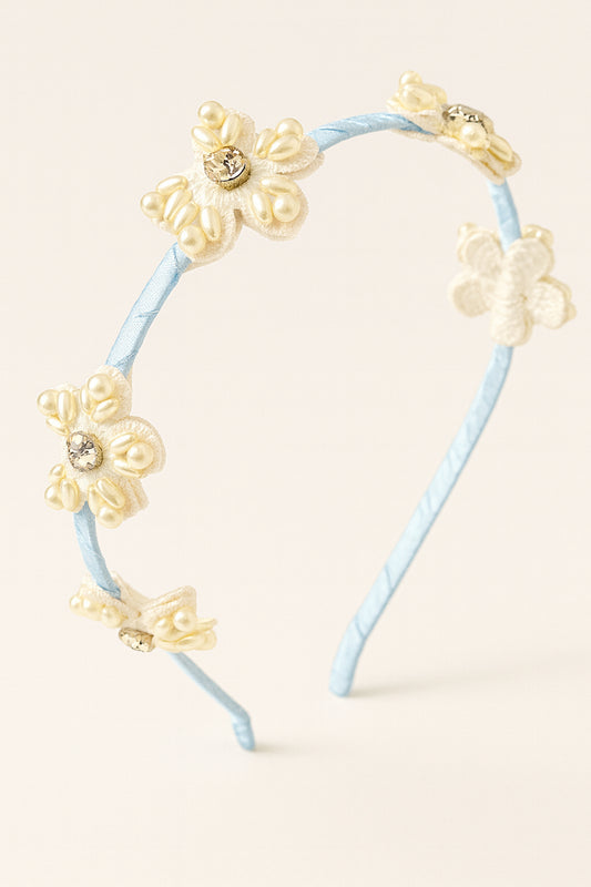 Choko Floral Beaded Hairband with Garden-Inspired Beads and Soft Hue for Girls - Light Blue