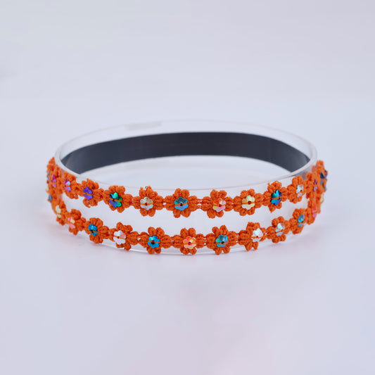 Choko Floral Sequin Crochet Hairband Handcrafted with Cheerful Crochet Flower for Girls - Orange