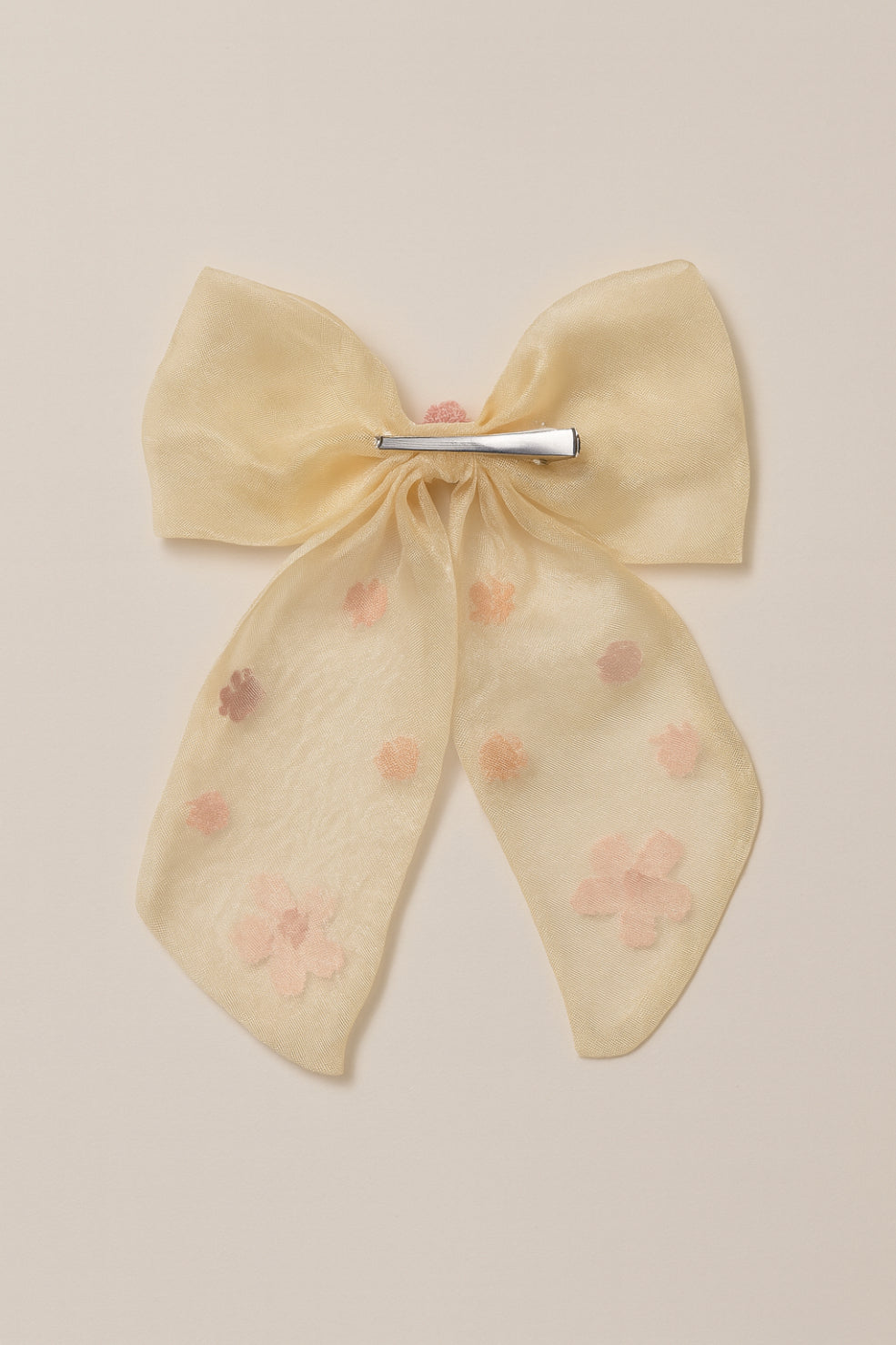Choko Floral Embellished Bow Hairclip Elegant with Intricate Colorful Embroidery for Girls - Cream