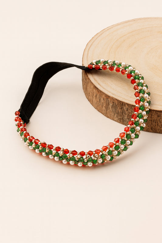 Choko Girls Beaded Headband with Tricolour Beads & Pearl Accents -Multicolour | Festive Kids Accessory