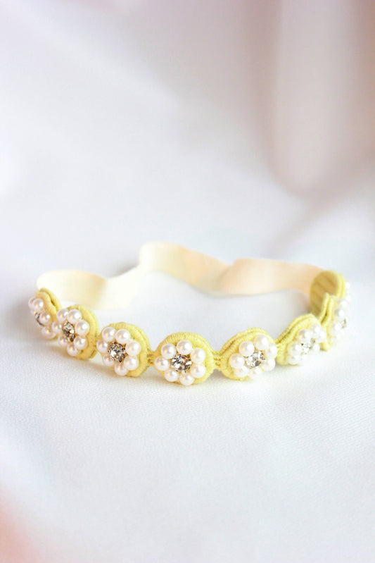 Choko Pearl Flower Detailing Headband - Yellow
