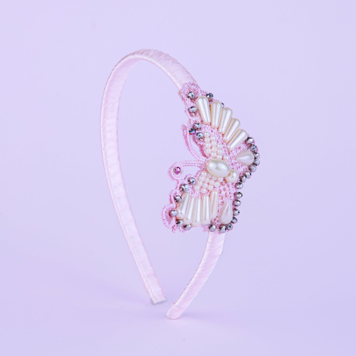 Choko Pink Butterfly-Shaped Hairband with Pearls - Choko Kids' Accessory