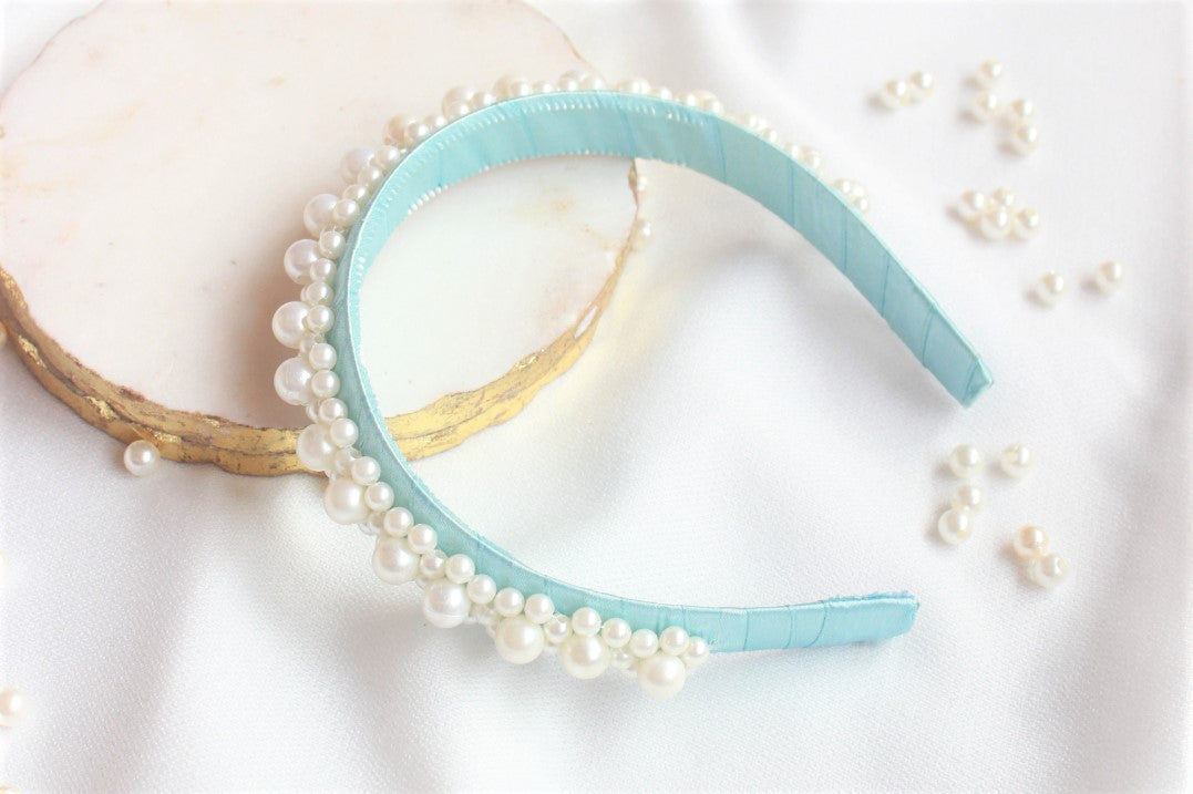 Choko Queen’s Glory Statement Pearl Hair Band - Sky Blue