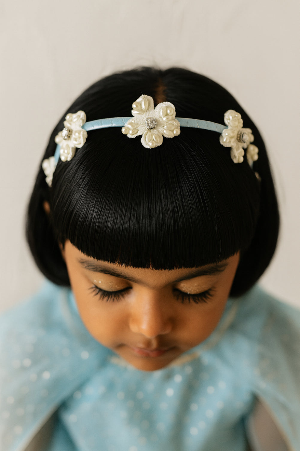 Choko Floral Beaded Hairband with Garden-Inspired Beads and Soft Hue for Girls - Light Blue