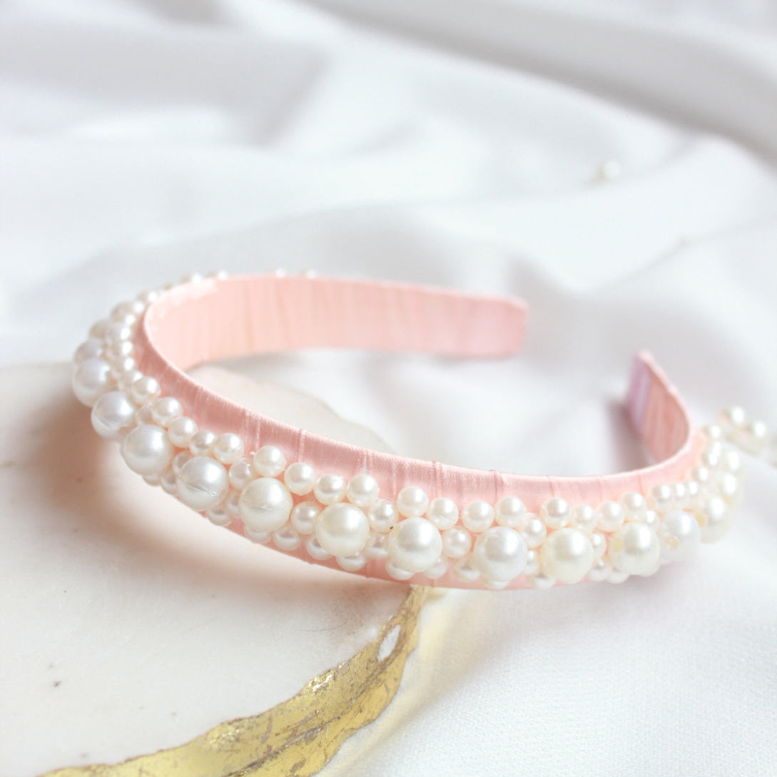 Choko Pearl Embellished Hairband for Girls | Elegant Party & Occasion Headband | Peach