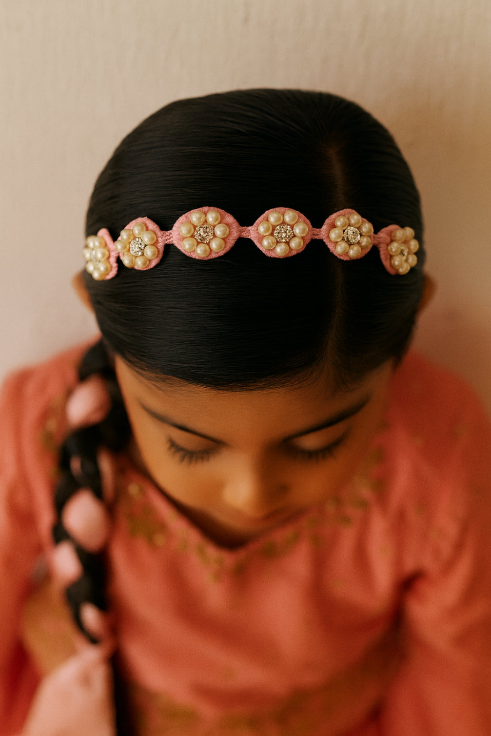 Choko Beaded Floral Pearl Hairband with Pearly Flowers and Elegant Touch for Girls - Light Pink