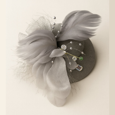 Choko Floral Mesh Rose Hat Alligator Hair Clip in Grey for Girls Elegant Party Wear Style