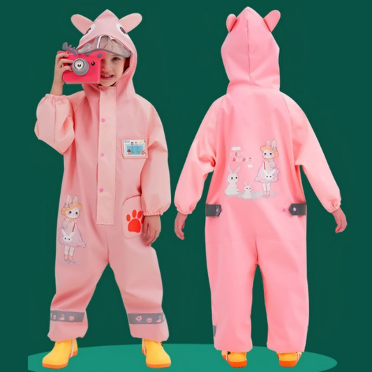 Pink Rabbit Baby,Full Jumpsuit Style Raincoat for Toddlers and Kids