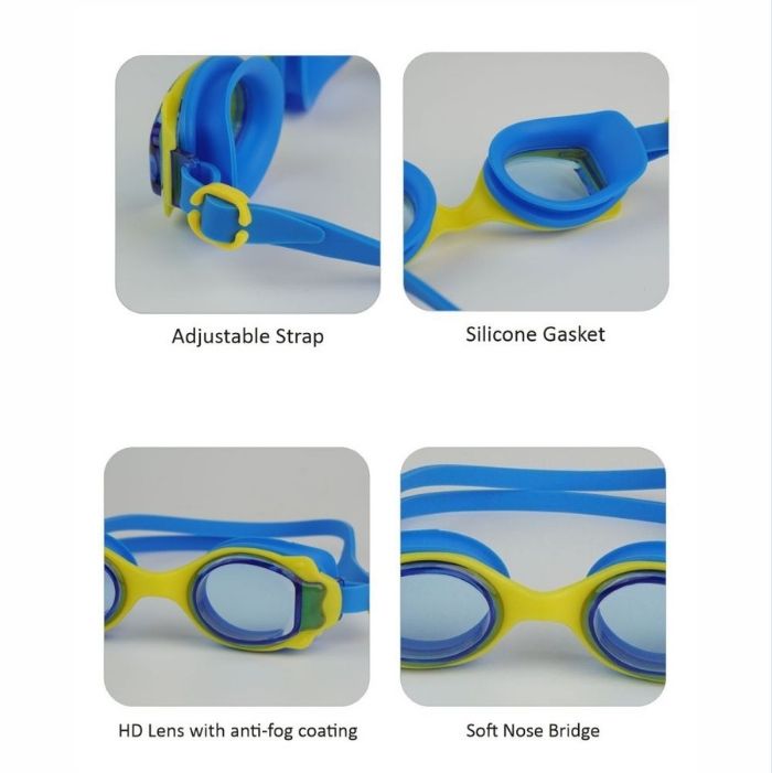 Junior Blue Yellow Anti-Fog UV Protection Leakproof Design Swim Goggles for Kids, 3 years - 8 years