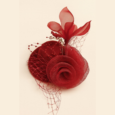 Choko Floral Mesh Rose Hat Alligator Hair Clip in Red for Girls Elegant Party Wear Style