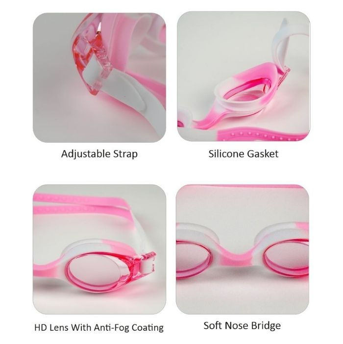 Tie Dye White with Pink Anti-Fog UV Protection Leakproof Design Swim Goggles for Kids, 1Year - 4Years