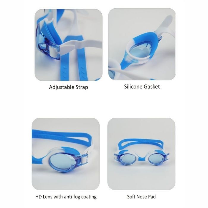 Tie Dye White with Blue Anti-Fog UV Protection Leakproof Design Swim Goggles for Kids, 1Year - 4Years