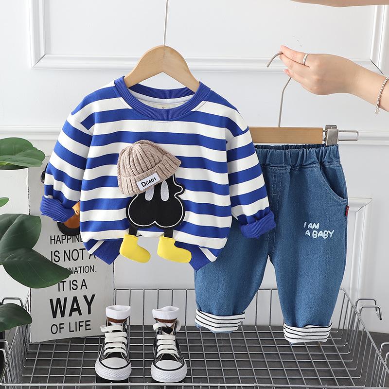 Blue & White Sweatshirt Trackpants Set with Cap