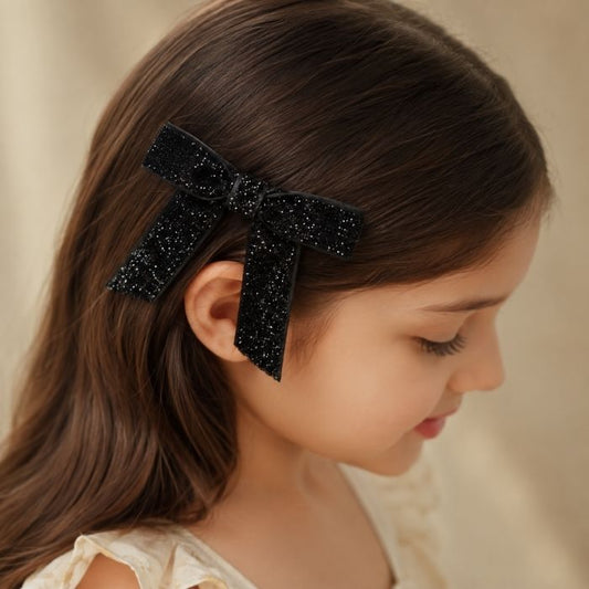 Black Glitter Bow Clip