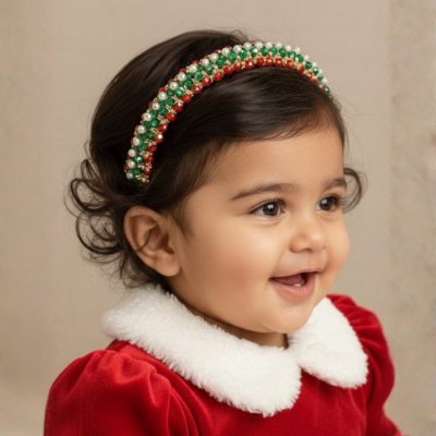 Choko Girls Beaded Headband with Tricolour Beads & Pearl Accents -Multicolour | Festive Kids Accessory
