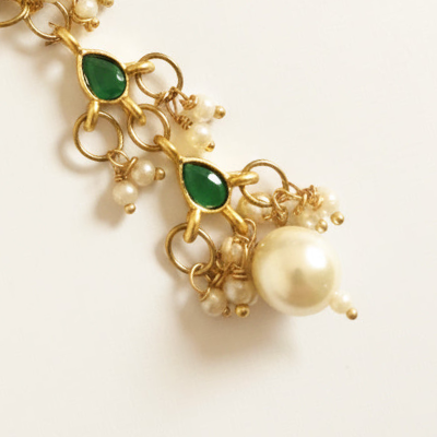 Choko Girls Green Floral Emerald Stone Pearl Drop Maang Tikka