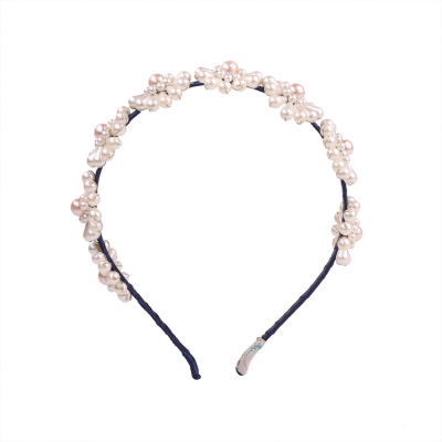 Choko Girls Hair Band with Pearl Floral Embellishments – Party Look – Navy Blue