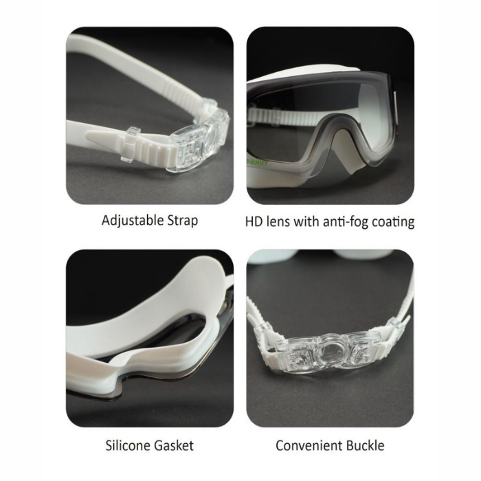 White with Green Ombre shaded Anti-Fog UV Protection Leakproof design Swim Goggles for Adults
