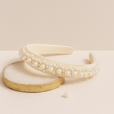 Choko Queen's Glory Pearl Embellished Hairband – beige