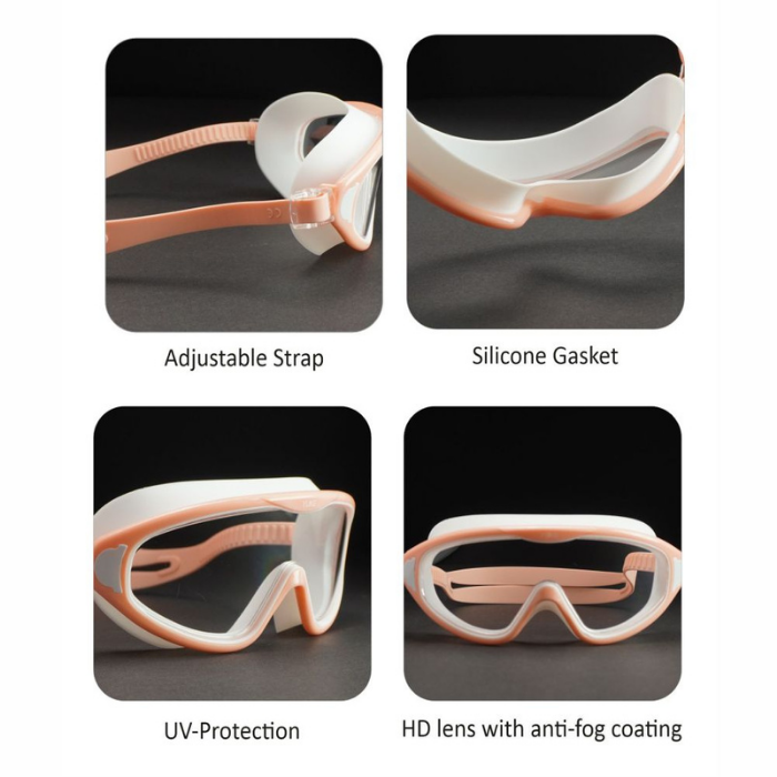 Pink with White Button style Anti-Fog UV Protection Leakproof design Swim Goggles for Adults