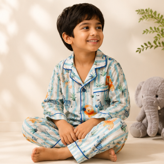 Striped Safari Full Sleeves Nightsuit