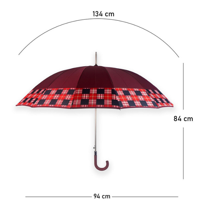 Maroon Checks Large Canopy Size Umbrella for Adults
