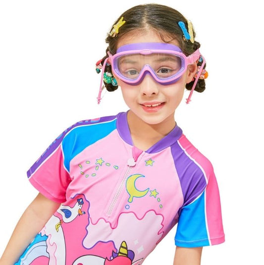 Pink Purple two border Anti-Fog UV Protection Leakproof Design Swim Goggles for Kids, 4Years - 10Years