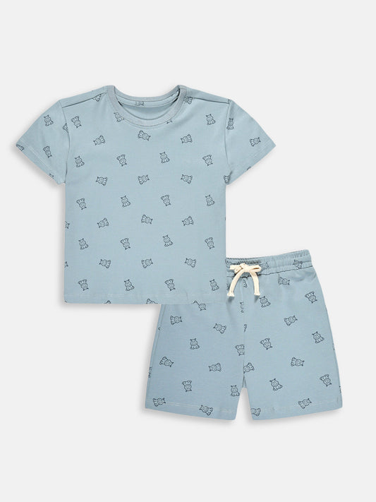 Peach Signature Oversized Coord Set for Kids (Blue)