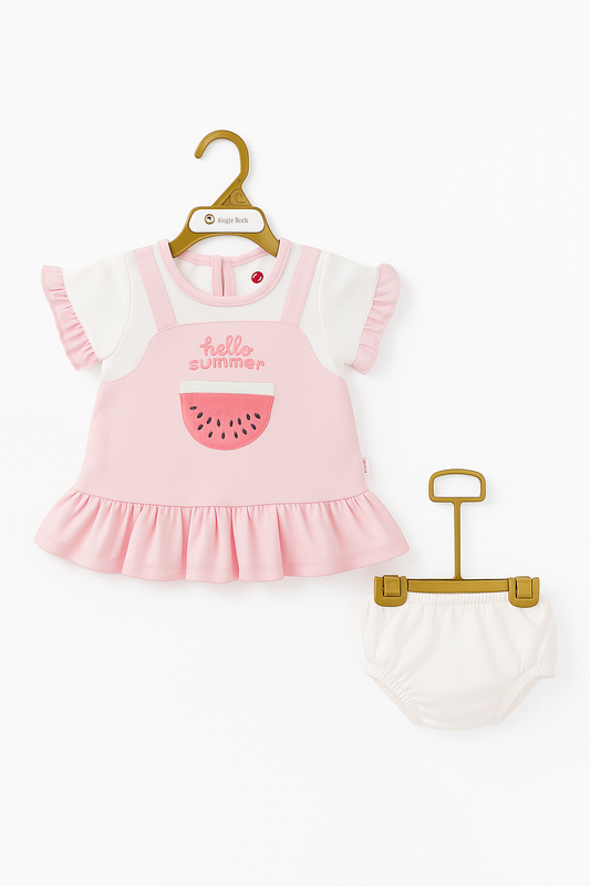 Hello Summer Watermelon Ruffle Top & Diaper‑Cover Set
