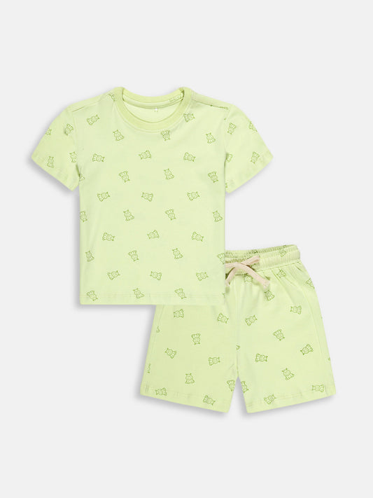 Peach Signature Oversized Coord Set for Kids (Lime Green)