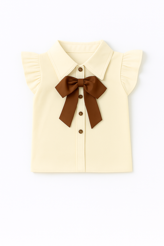 Cocoa Bow Ruffle-Sleeve Blouse & Shorts Set
