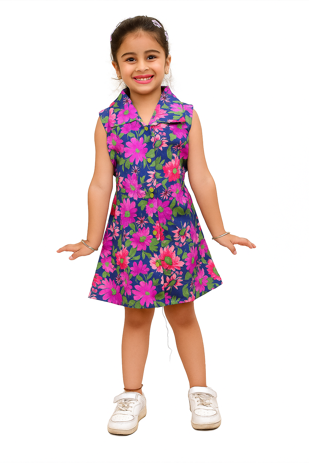 Emerald Garden Ruffle-Collar Dress