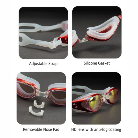 Red Metallic Anti-Fog UV Protection Leakproof design Swim Goggles for Kids 10Years and above