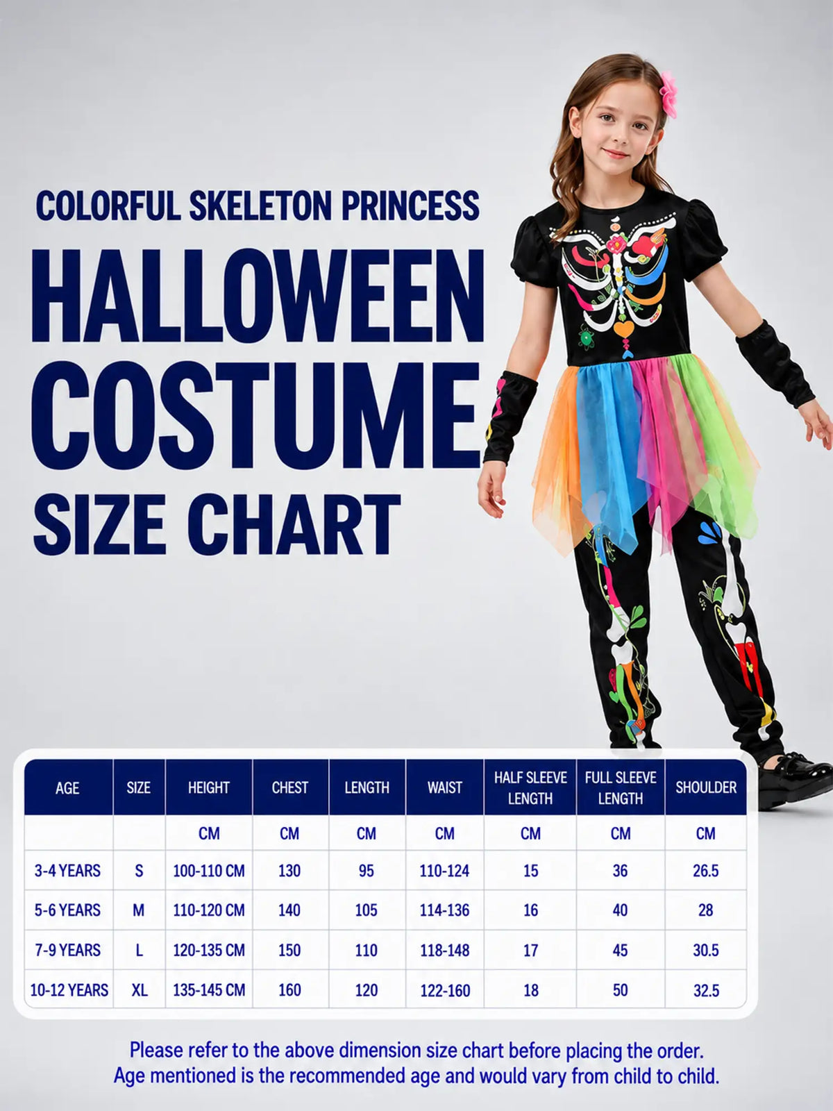 Colorful Skeleton Princess kids' Halloween costume