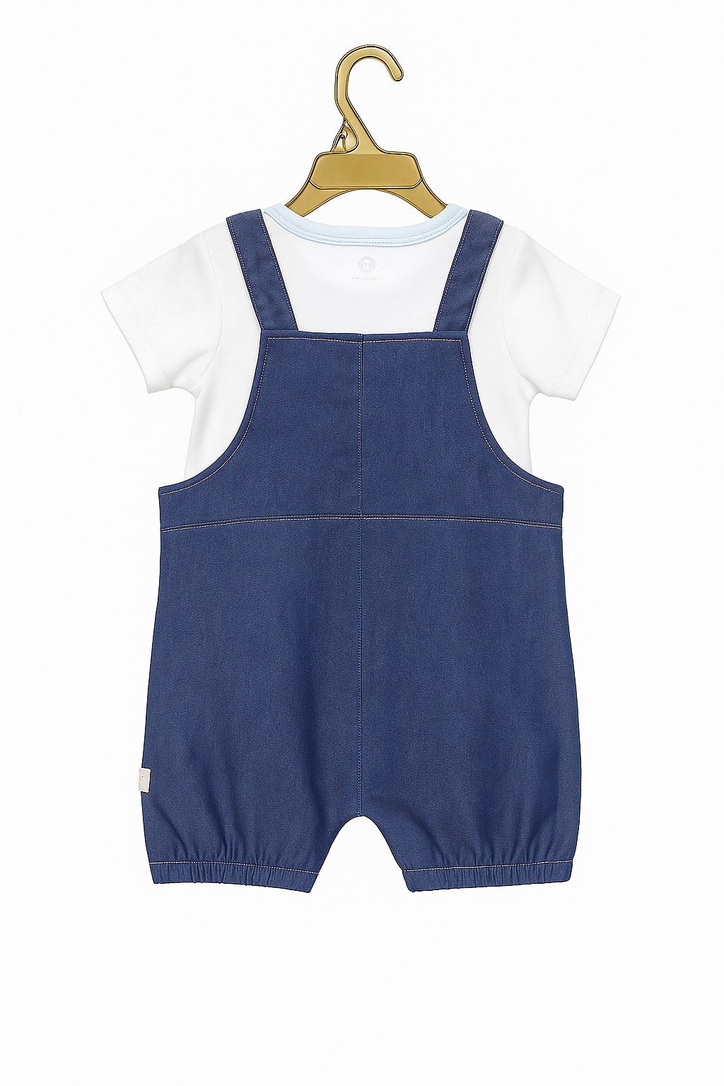 Peek‑A‑Boo Dino Organic Denim Shortall & Tee Dungaree Set