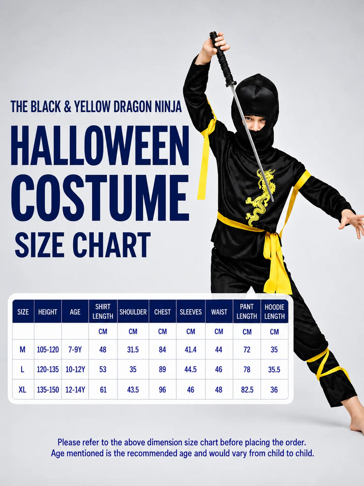 The Black & Yellow Dragon Ninja kids' Halloween costume