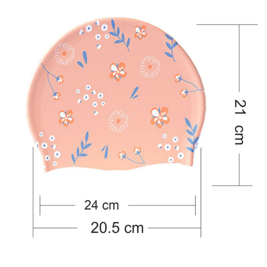 Peach Small Flower Print Swimming Cap for Kids and Adults, 10 years and above.