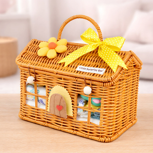 15 pcs Yellow Blessed Home cane basket Neutral gender Newborn Hamper/Giftbox set for Newborn Baby Girl/Boy,0-6 months