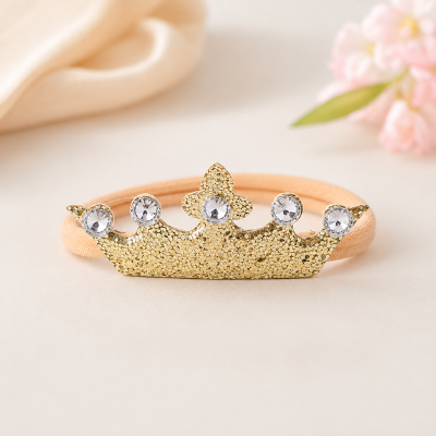 Choko Glitter Crown Birthday Headband with Rhinestones for Girls - Gold - Kids Hair Accessory