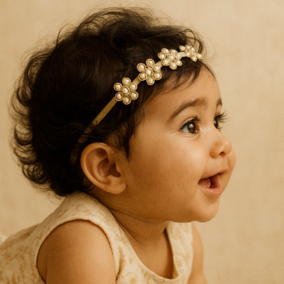 Choko Gold Floral Embellished Headband for Girls with Soft Fabric- Party & Festive Wear