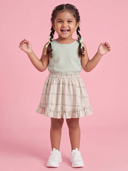Twirl and Fun Flared Skirt (Green and Beige)