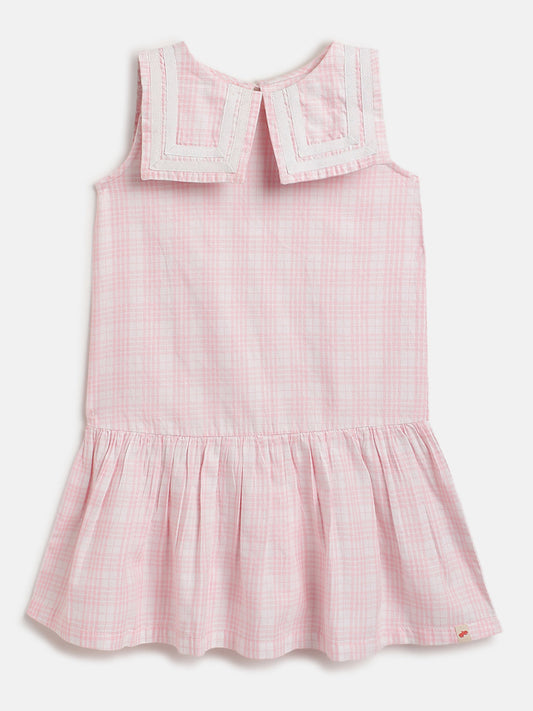 Peterpan Checked Sleeveless Dress for Girls (Pink)