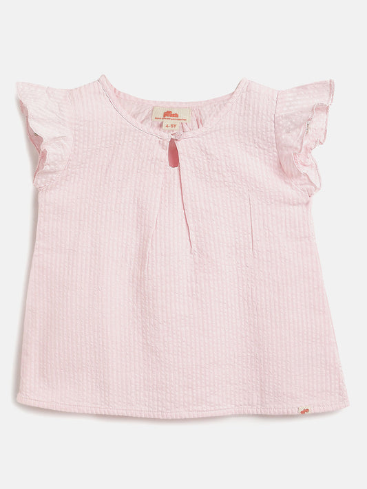 Pastel Hues Cotton Seersucker Top (Pink)