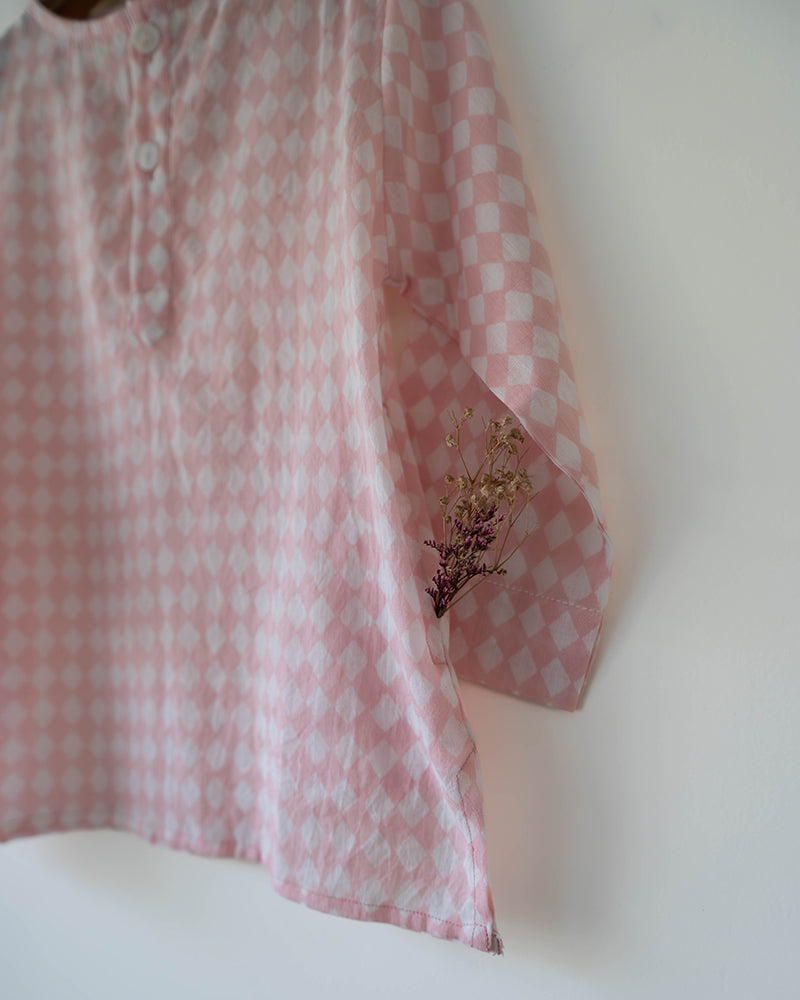 Sleepover party kids unisex kurta in blush pink rhombus
